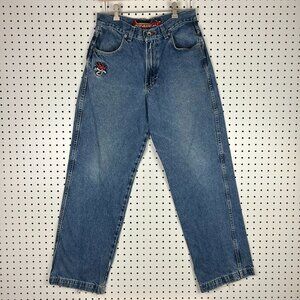 JNCO 90s Baggy Logo Jeans 30x31 Skater Grunge Blue Denim Wide Leg Stash Size 20